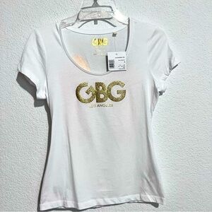 GBG Los Angeles White Gold Logo Angel Wings Scoop Neck Top New Small